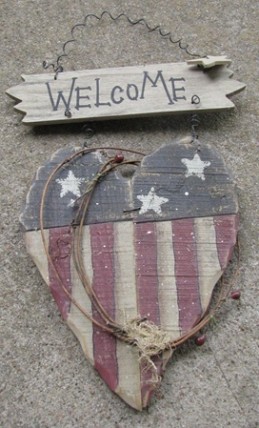 Patriotic Decor B2568 - Welcome Heart Flag Wood Patriotic Decor B2568 - Welcome Heart Flag Wood