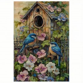 AF928692 Charming Double-Sided Bluebirds & Floral Garden Flag - Vibrant Spring