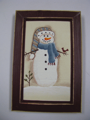 CAN51M - Snowman on Canvas in Burgundy Frame CAN51M - Snowman on Canvas in Burgundy Frame