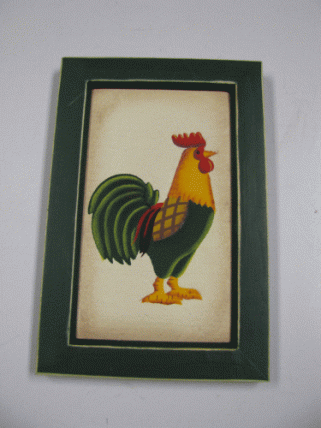 Rooster Hand Painted On Canvas CAN58 - Wood Hunter Green Frame Rooster Hand Painted On Canvas CAN58 - Wood Hunter Green Frame
