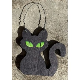 MD2972113 Black cat with green eyes wood halloween decor MD2972113 Black cat with green eyes wood halloween decor