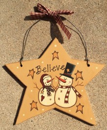Primitive  Christmas Ornament Wood 74704CB Star Snowman
