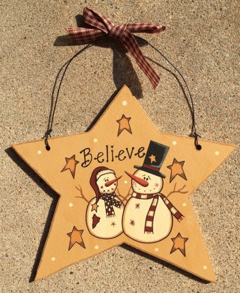 Primitive Christmas Ornament Wood 74704CB Star Snowman Primitive Christmas Ornament Wood 74704CB Star Snowman