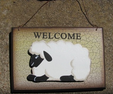 CWP-13 Welcome Sheep Crackled Sign CWP-13 Welcome Sheep Crackled Sign