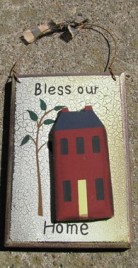 CWP22 - Bless Our Home crackled wood sign 