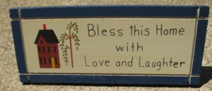 DS-5 Bless This House with Love and Laughter wood wedge sign DS-5 Bless This House with Love and Laughter wood wedge sign
