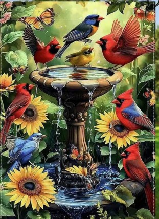 XH2266835 Vibrant Bird & Flower Garden Flag - Double-Sided Linen Blend