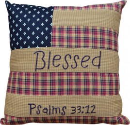 Primitive Pillow G05413-Pillow Patriotic Patch Blessed Psalm 33:12 