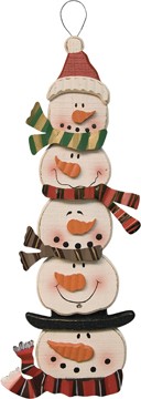 Stacked Snowman Plaque wood, accented with metal scarves Stacked Snowman Plaque wood, accented with metal scarves