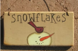 gr115s - Snowflakes snowman with cardinal Wood Hanging Sign