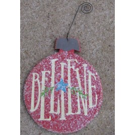 HO-5154 Believe Red Wood Bulb Ornie