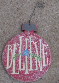 HO-5154 Believe Red Wood Bulb Ornie