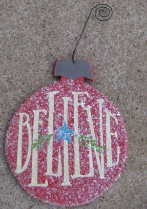 HO-5154 Believe Red Wood Bulb Ornie