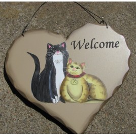 HP10 - Welcome Cats wood heart HP10 - Welcome Cats wood heart