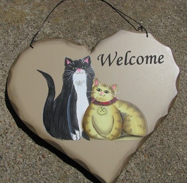 HP10 - Welcome Cats wood heart HP10 - Welcome Cats wood heart