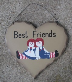 HP25 - Best Friends Andy and Annie Rag Dolls wood heart