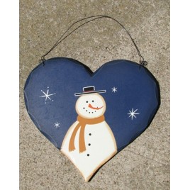 HP28- Blue Snowman with Top Hat wood heart HP28- Blue Snowman with Top Hat wood heart