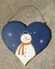  HP28- Blue Snowman with Top Hat wood heart 