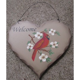 HP4 - Welcome Red Cardinal wood heart HP4 - Welcome Red Cardinal wood heart