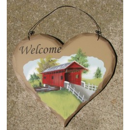 HP5 - Welcome Covered Bridge Wood Heart HP5 - Welcome Covered Bridge Wood Heart