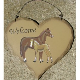 HP6 - Welcome Horses  wood heart 