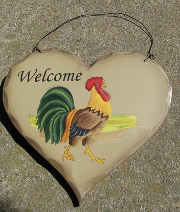 Primitive Wood Rooster Heart HP8-Rooster Primitive Wood Rooster Heart HP8-Rooster