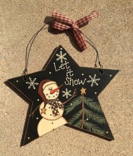 Primitive Wood 74704LIS - Let It Snow Star Snowman Christmas Ornament 