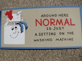 P99-  Around here Normal is just a  Setting on the Washing Machine wood sign 