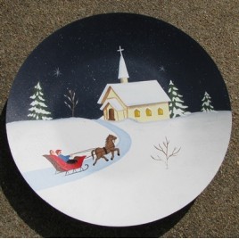 Wood Plate - Winter Church Scene Wood Plate - Winter Church Scene