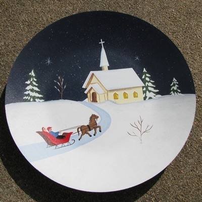 Wood Plate - Winter Church Scene Wood Plate - Winter Church Scene
