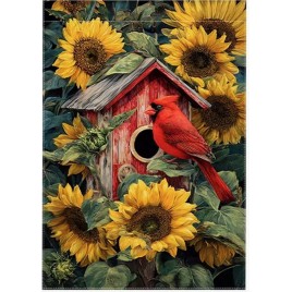 82M4258W01 Spring Red Bishop and Sunflower Double-sided Garden Flag 82M4258W01 Spring Red Bishop and Sunflower Double-sided Garden Flag