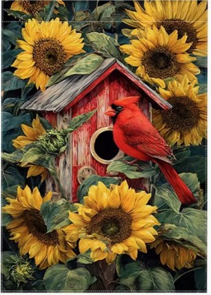 82M4258W01 Spring Red Bishop and Sunflower Double-sided Garden Flag 82M4258W01 Spring Red Bishop and Sunflower Double-sided Garden Flag