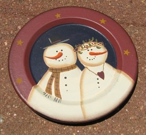 RPS9 - Mr & Mrs Snowman wood plate RPS9 - Mr & Mrs Snowman wood plate