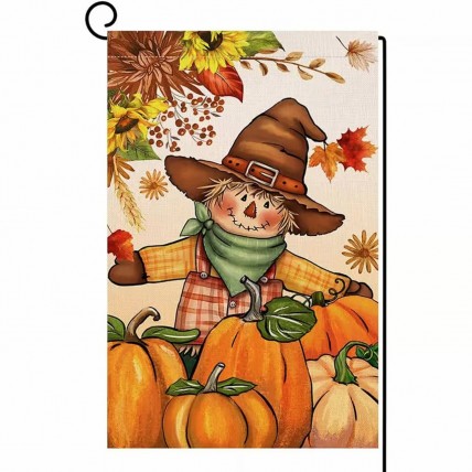 MQ9997852 Fall Pumpkin Scarecrow Garden Flag Double Sided MQ9997852 Fall Pumpkin Scarecrow Garden Flag Double Sided