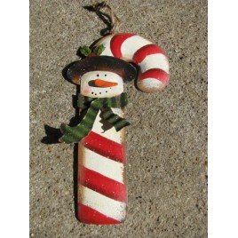 OR-601 Snowman./Candy Cane Metal Ornament 