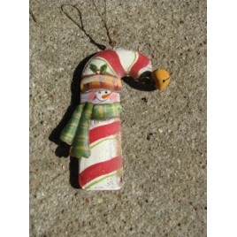 OR-508 Snowman Candy Cane Metal Ornament OR-508 Snowman Candy Cane Metal Ornament