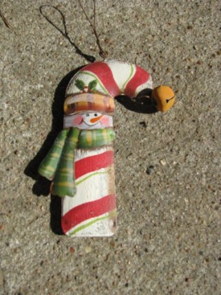 OR-508 Snowman Candy Cane Metal Ornament OR-508 Snowman Candy Cane Metal Ornament