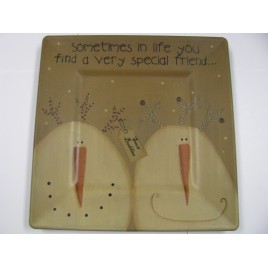 Primitive Wood Snowman Plate 31492F-Snowman Friend Primitive Wood Snowman Plate 31492F-Snowman Friend