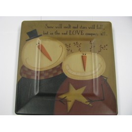 Primitive Wood Snowman Plate 31492L -Snowman Love Conquers All Primitive Wood Snowman Plate 31492L -Snowman Love Conquers All