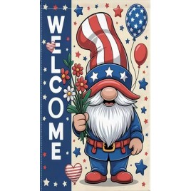 86M80565W2 Patriotic Welcome Gnome with flowers double sided garden flag 86M80565W2 Patriotic Welcome Gnome with flowers double sided garden flag