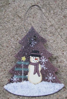 1102 - Metal Tree Snowman Ornament 