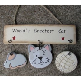 Wood Cat Sign 1200W - Worlds Greatest Cat Hangs by Jute Wood Cat Sign 1200W - Worlds Greatest Cat Hangs by Jute