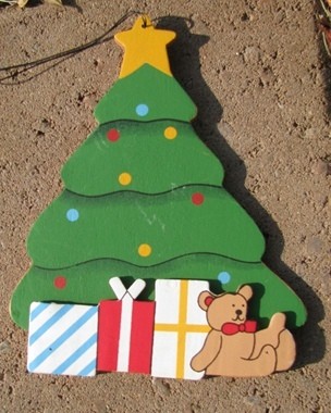 Wood Christmas Ornament wd1269-Christmas Tree with Bear Wood Christmas Ornament wd1269-Christmas Tree with Bear