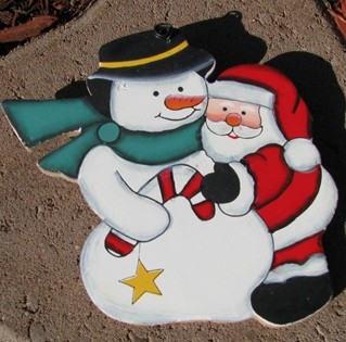 1304 - Santa and Snowman Wood Ornament 1304 - Santa and Snowman Wood Ornament