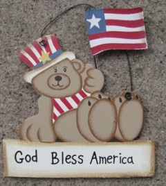 1366 -God Bless America-Teddy Bear Wood Sign 