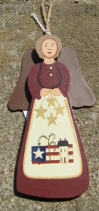 WD1392 - Wood Maroon Angel with Flag and metal wings WD1392 - Wood Maroon Angel with Flag and metal wings