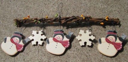 2029 - 3 snowman on branch with berries and snowflakes 2029 - 3 snowman on branch with berries and snowflakes