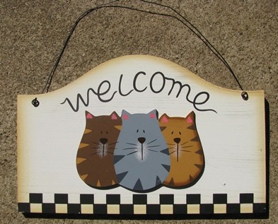 Wood Cat Sign WD2075 - Welcome Cat Wood Cat Sign WD2075 - Welcome Cat