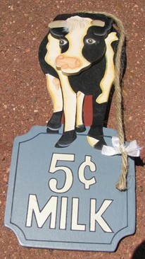 WD328- Milk 5 cents wood cow sign WD328- Milk 5 cents wood cow sign