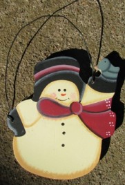 56 - Snowman with Bird wood ornament 